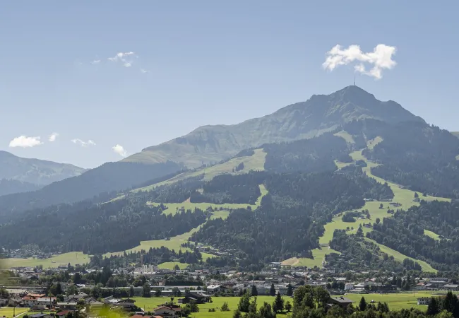 Sommerlicher Blick über St. Johann in Tirol auf das Kitzbüheler Horn