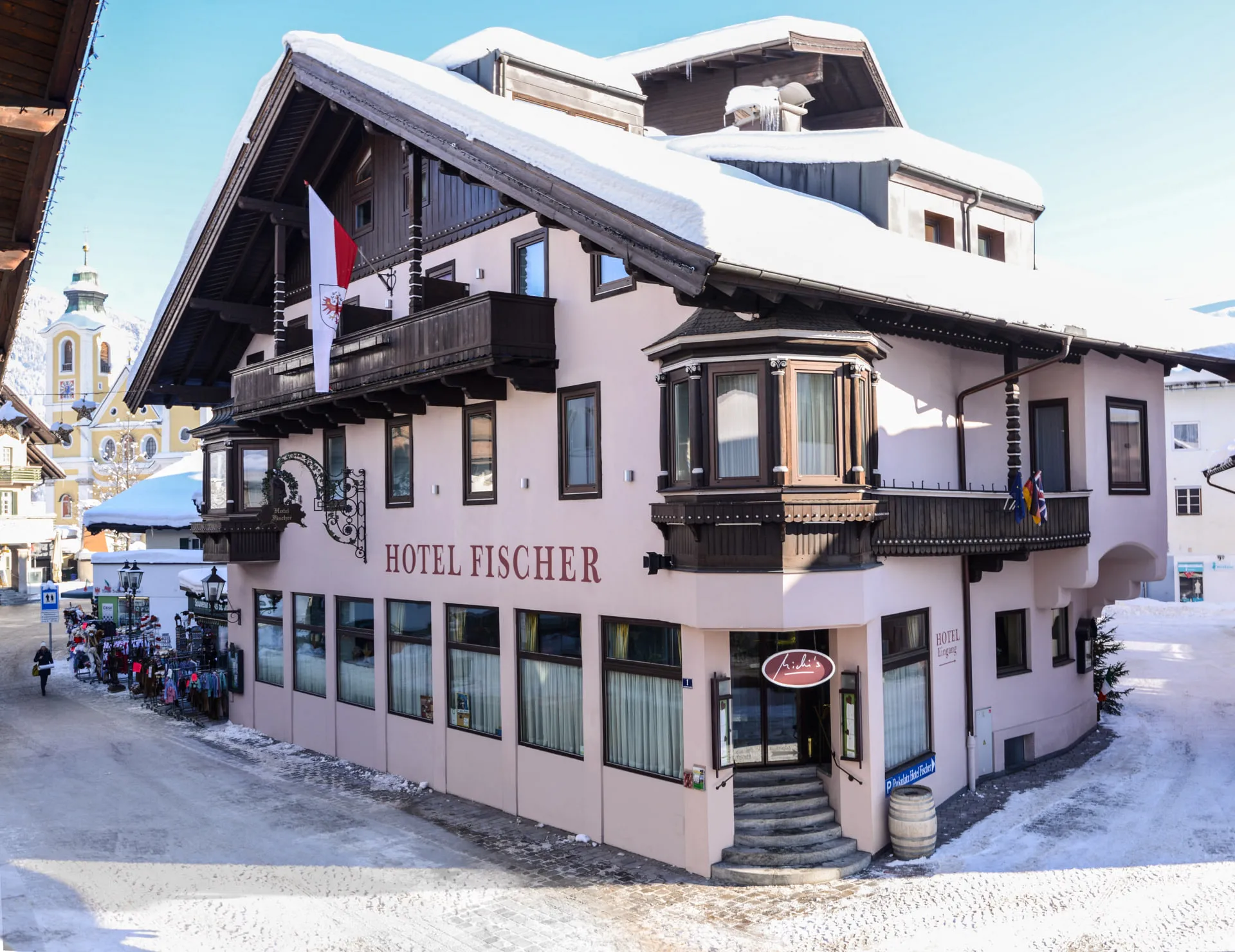 Winter view of Hotel Fischer in St. Johann, Tirol
